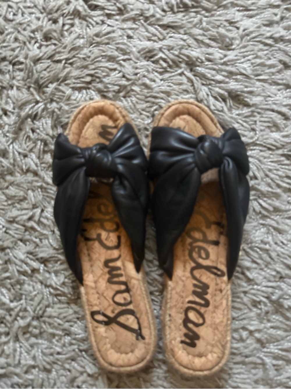 Sam Edelman abbene espadrille Black leather knot Bow Slide Sandals